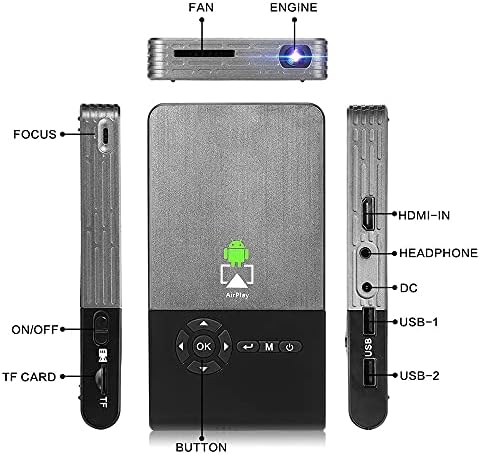 LDCHNH Mini DLP Projektör Taşınabilir Projektör LED DLP Beamer Ev Sineması Desteği (Boyut: 8 GB)