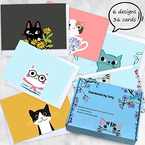Zarflı 36 Boş Tebrik Kartı-Sevimli Kedi Toplu Not Kartları Kırtasiye kutu seti Tüm Durumlar İçin Doğum Günü Teşekkür