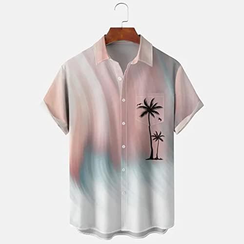 Yaz Erkek Gömlek Erkekler Rahat Kısa Kollu Bahar Yaz Yatak Açma Boyun 3D Baskılı Gömlek Moda Üst Bluz Yaka