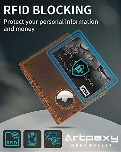 AirTag Cüzdan-Bifold Hakiki Deri RFID Engelleme erkek cüzdanı İle AirTag Tutucu 2 KİMLİK Windows 12 Kart Sahipleri-Hediye