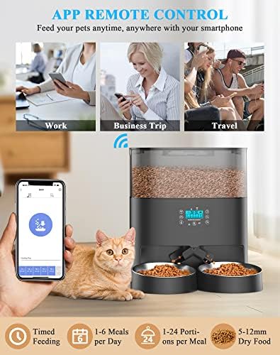 2 Kedi için HoneyGuaridan 6L Otomatik Kedi Besleyici, Kediler ve Köpekler için 2.4 G WiFi Özellikli Akıllı Besleme