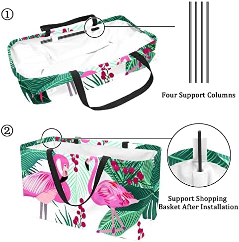 Yeniden kullanılabilir alışveriş sepeti Flamingo Tropikal Yapraklar Taşınabilir Katlanır Piknik Bakkal torbaları çamaşır
