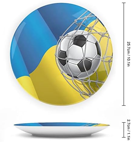 Futbol Gol ve Ukrayna Bayrağı Vintage Tasarım Kemik Çini Dekor Plaka Standı ile Yuvarlak Dekoratif Levha Ev Wobble