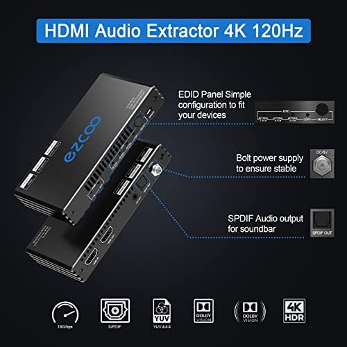 HDMI Ses Çıkarıcı 4K 120Hz 8K 7.1/5.1/2.1 ch EDID Anahtarı Atmos VRR CEC-SPDIF 5.1 CH Optik Toslink Stereo Koparma,