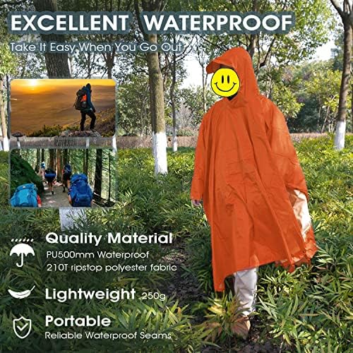 Cosmine Kapşonlu Yağmur Panço Yetişkin için Cep, Su Geçirmez Hafif Unisex Yağmurluk Ceket Yürüyüş Kamp için Acil