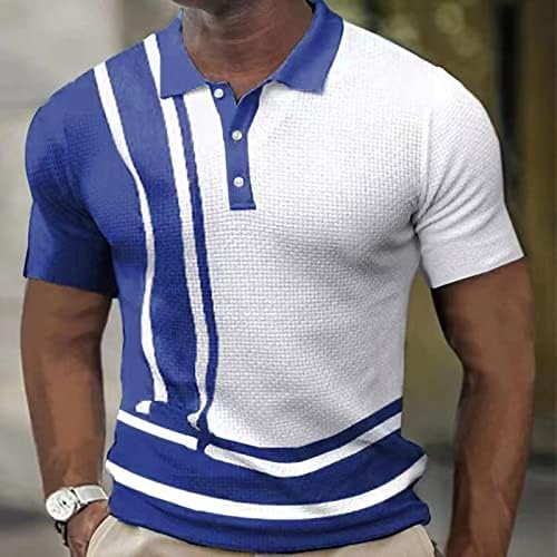 Tişörtleri Gömlek Erkekler için Erkek Yaz Düğmesi Ekose Kısa Kollu Üst Colorblock Çizgili Yaka Hafif T Shirt