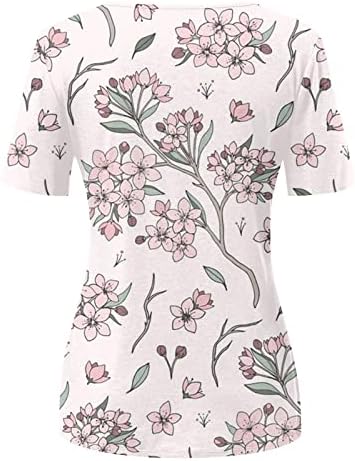 ayaso Bayan 2023 Yaz Rahat T-Shirt V Boyun Kısa Kollu Tunik Üstleri Düğme Dekor Çiçek Baskı Gevşek Fit Rahat Bluzlar