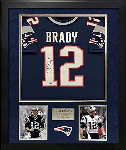 Tom Brady İmzalı Forma New England Patriots Elite Forması Mavi Çerçeveli 32×40 İmzalı NFL Formaları