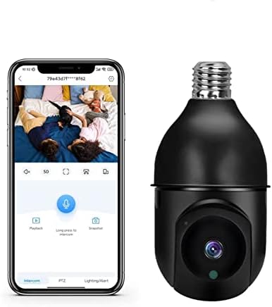 Byikun E27 Ampul Kamera, Ev Güvenliği için Hd 1080p Kameralar, Kablosuz WiFi Ev Kamerası 360° Kızılötesi Gece Görüş