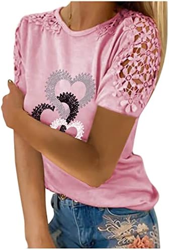 Kadın Yaz Üstleri 2023 Rahat Baskı Yuvarlak Boyun dantel kesik dekolte Kısa Kollu Kazak Zayıflama Bluz T-Shirt