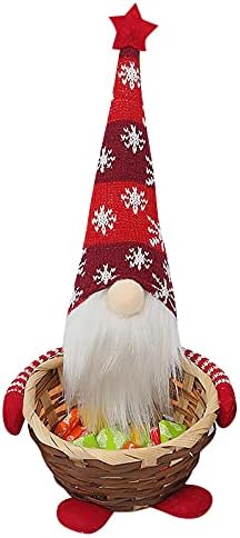 YANGMEI Noel Dekorasyon Gnome Noel Baba ile El Dokuması Şeker Sepeti-Cüceler Masa Dekorasyon Süs Meyve Depolama Sepeti