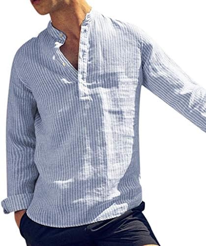 Yaz Slim Fit Elbise Gömlek Erkekler için Erkek Rahat Keten Düğme Basit Uzun Kollu Şerit Gevşek T Shirt Erkek 7XL