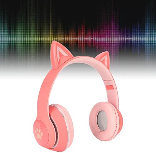 PUSOKEİ Kedi Kulak Kulaklık, Kablosuz Kablolu Modu oyun kulaklıkları, BT Kulaklık Mikrofon ile, led ışık ve Ses Kontrolü,