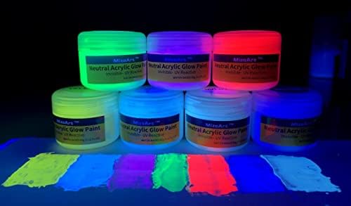 MızoArt altı Renk Görünmez UV boya seti İç / Dış Mekan Kullanımı İçin veya Görünmez UV Siyah ışık Boya seti 0.7 oz