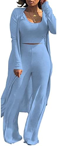 HANMAX kadın Eşofman Kış Sonbahar Örme Uzun kollu Blazer Ceket Tankı Uzun Pantolon Üç Parçalı Setleri Kıyafet