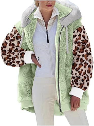 Bayan Kış Faux Kürk Tüylü Ceket Sıcak fermuarlı kapüşonlu kıyafet Leopar Patchwork Ceket Büyük Boy Shearlıng Dış Giyim