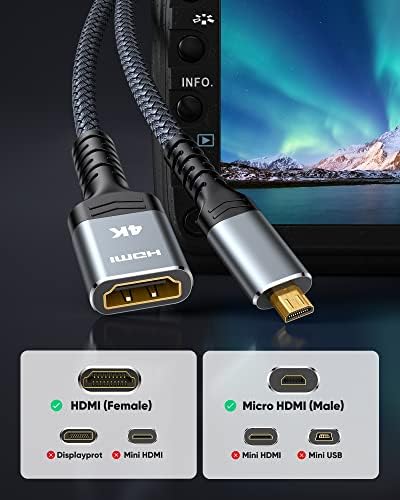 Mikro HDMI-HDMI Adaptörü, 4K Mikro HDMI Erkek HDMI 2.0 Dişi Kablo Çift Yönlü 4K/8K 60Hz HDR 3D 18Gbps Yüksek Hızlı
