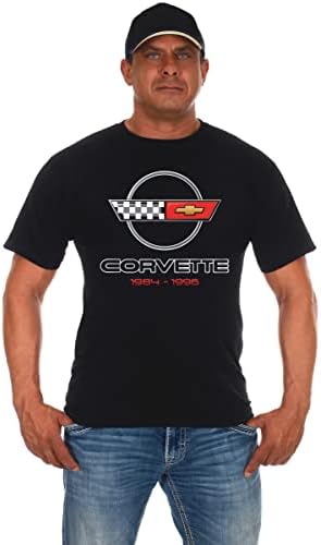 JH tasarım GRUBU Mens Chevy Corvette T-Shirt C4 Serisi Logo Siyah Ekip Boyun Gömlek