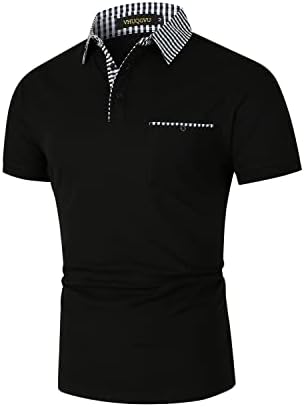 VHUQGVU Erkek Golf Gömlek Kısa Kollu Klasik Ekose Slim-Fit Pamuk polo gömlekler ile Cep