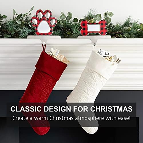 LİKAJON Manto için Noel Çorap Tutucuları 2'li Set, Fotoğraf Çerçeveli Gümüş Köpek Kemiği ve Pençe Noel Çorap Askıları,
