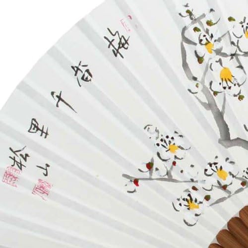 El Boyalı Katlanır Kırmızı ve Beyaz Kore Erik Çiçeği Dut Pirinç Beyaz Kağıt Bambu Sanat El Dekoratif Fan