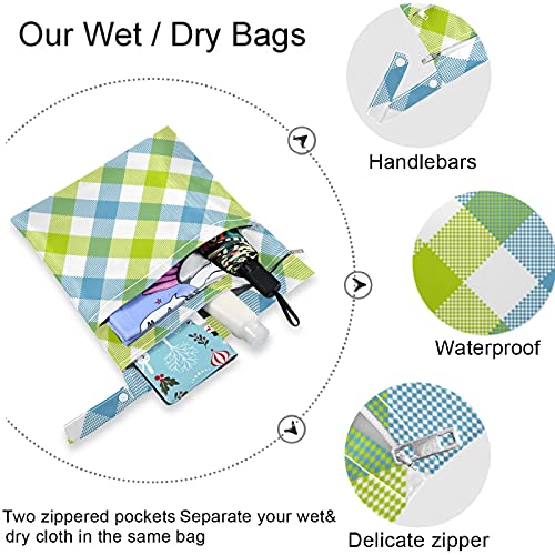 vısesunny Mavi ve Yeşil Şerit Fermuarlı cepli 2 adet ıslak çanta Yıkanabilir yeniden Kullanılabilir Seyahat için geniş,