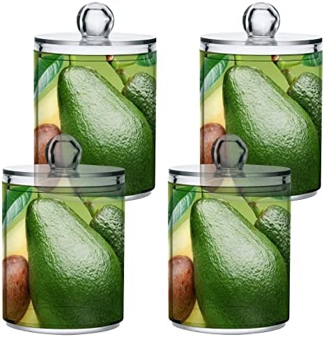 YYZZH Avokado Meyve İle Yeşil Yaprak 4 Paket Qtip Tutucu Dağıtıcı için pamuklu çubuk Topu Yuvarlak Pedleri İpi 10