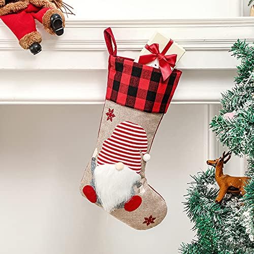 Noel Çorap Sahipleri Kırmızı Ekose Gnome Aile Süslemeleri Asılı Çorap Süs Noel Tatil Partisi için Büyük Dekoratif