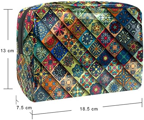 TBOUOBT Makyaj Çantası Seyahat kozmetik çantası Kılıfı Çanta fermuarlı çanta, Çok Renkli Eşkenar Dörtgen Vintage Desen
