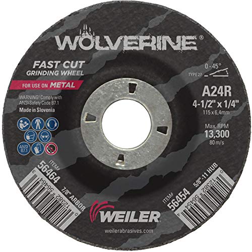 Weiler 56464 4-1 / 2 X 1/4 Wolverine Tip 27 Taşlama Tekerleği, A24R, 7/8 A. H.