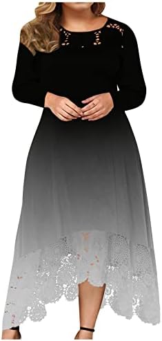 NOKMOPO Parti Elbise Kadınlar için Moda Dantel Dikiş Fırfır Uzun Kollu Straplez Elbise Parti Maxi Elbise