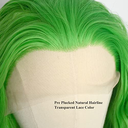 Luwıgs Yeşil Dantel ön peruk Kıvırcık dalgalı sentetik ısıya dayanıklı iplik Peruk Kadınlar için Kireç Yeşil Gevşek