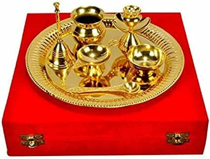 OMG Fiyatları 7 Adet Set Altın Kaplama Diwali Pooja thali Set Ladoo Gopal bhog plaka seti / Ara Sıra Hediye Puja Thali