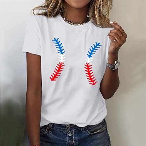 Bayan Streç T Shirt Kadın Moda T Shirt Beyzbol Baskı Kısa Kollu Yaz Casual Tunik Üst Bayanlar Bluzlar