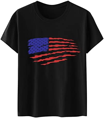 4th Temmuz Tişörtleri Gömlek Kadınlar için Kısa Kollu O-Boyun T-Shirt Amerikan Bayrağı Yıldız Çizgili Kravat Boya