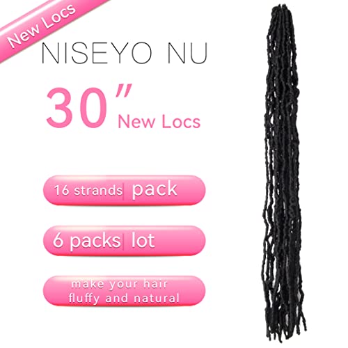 30 İnç Yeni Sahte Locs Tığ Saç 6 Paket Uzun Yumuşak Locs Önceden ilmeklenmiş Tanrıça Locs Örgü Saç 1B (Doğal Siyah)