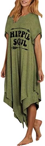 Bayan Elbise Kız Hippi Soul Mektuplar Baskı T-Shirt Elbise Asimetri Hem Rahat Maxi Shift Elbise Çift Katmanlı