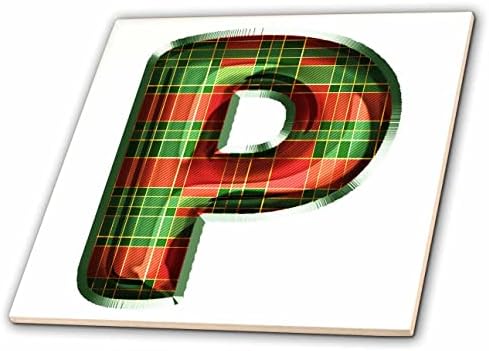 3dRose Sevimli Kırmızı ve Yeşil Noel Ekose Monogram İlk P-Fayans (ct-371620-7)