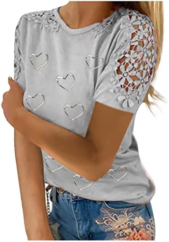 Yaz Üstleri Kadınlar için 2023 Rahat Baskı Yuvarlak Boyun dantel kesik dekolte Kısa Kollu Kazak Zayıflama Bluz T-Shirt