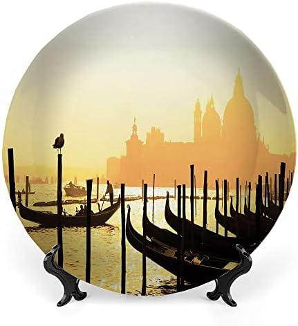 LİGUTARS Seramik Teşhir Tabağı, Venedik Seramik Asılı Dekoratif Tabak, Gündoğumu sırasında Romantik İtalyan Şehri