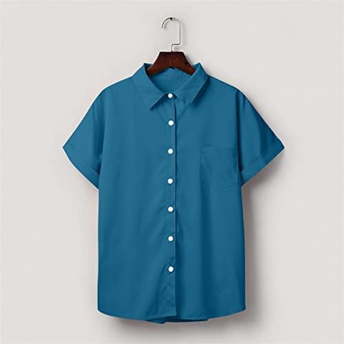 Bayan Düğme Aşağı Gömlek Yaz Moda Düz Renk Yatak Açma Yaka Kısa Kollu Bluzlar Kadınlar için Şık Casual Tops