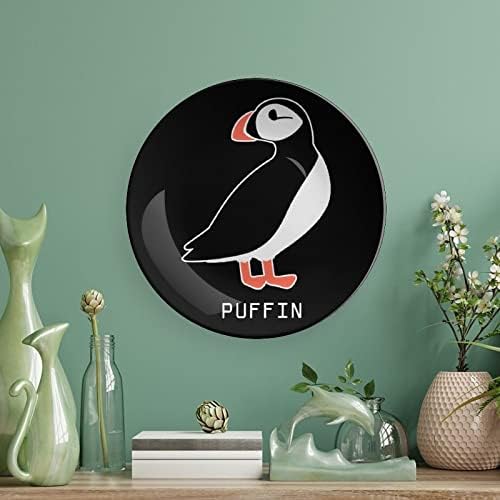 Sevimli Puffin Kuş Komik Kemik Çini Dekoratif Levha Yuvarlak Seramik Tabaklar Zanaat Ekran Standı ile Ev Ofis duvar