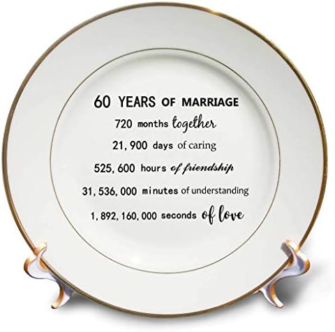 3dRose 60 Yıllık Evlilik aylar günler saatler içinde 60. Evlilik Yıldönümü-Porselen Tabak, 8 inç , 8 inç, Beyaz