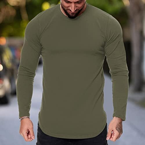 Xiloccer Gömlek Erkek Moda Rahat Spor Spor Açık Kavisli Hem Düz Renk Yuvarlak Boyun T Gömlek Uzun Kollu Üst Moda