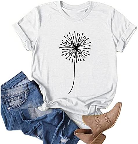 Kadınlar için yaz Üstleri, Moda Ayçiçeği / Karahindiba Baskı Kısa Kollu Crewneck Rahat T Shirt Tunik Bluz Dışarı Çıkmak