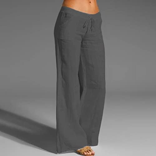 DAZLOR Keten Pantolon Kadınlar için Petite Artı Boyutu Yüksek Bel İpli plaj pantolonları Gevşek Fit Casual Yaz Geniş
