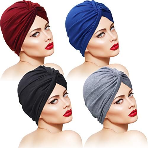 SATINIOR 4 Adet Türban Kadınlar için Yumuşak Önceden Bağlı Düğüm Moda Pilili Türban Kap Bere Headwrap Uyku Şapka,