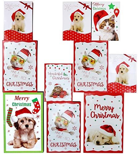Noel için Iconikal Baskılı Hediye Kutuları, Santa Paws Evcil Hayvanlar, 3 Boyutlu, 10'lu Paket