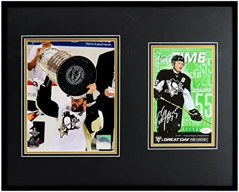 Sergei Gonchar İmzalı Çerçeveli 16x20 Fotoğraf Ekranı JSA Penguenler Stanley Kupası-İmzalı NHL Fotoğrafları