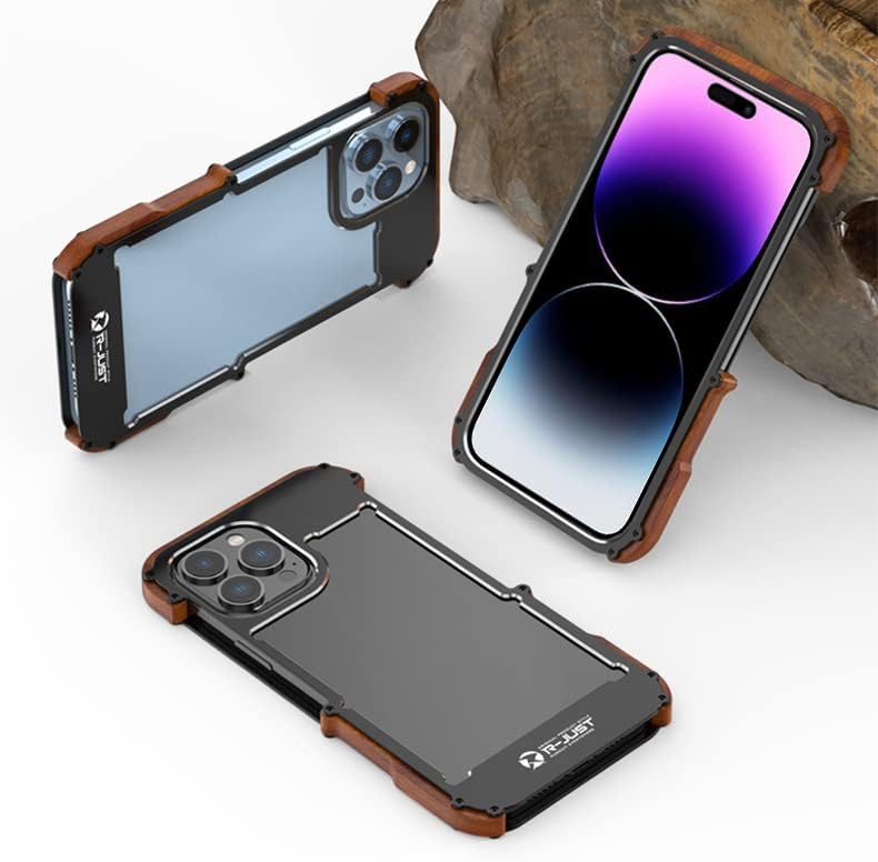 Iphone 14 Pro Max Kılıf için Kowaurı,damla Koruma Alüminyum Alaşım Metal Ahşap Tampon Çerçeve Kapak Darbeye Dropproof